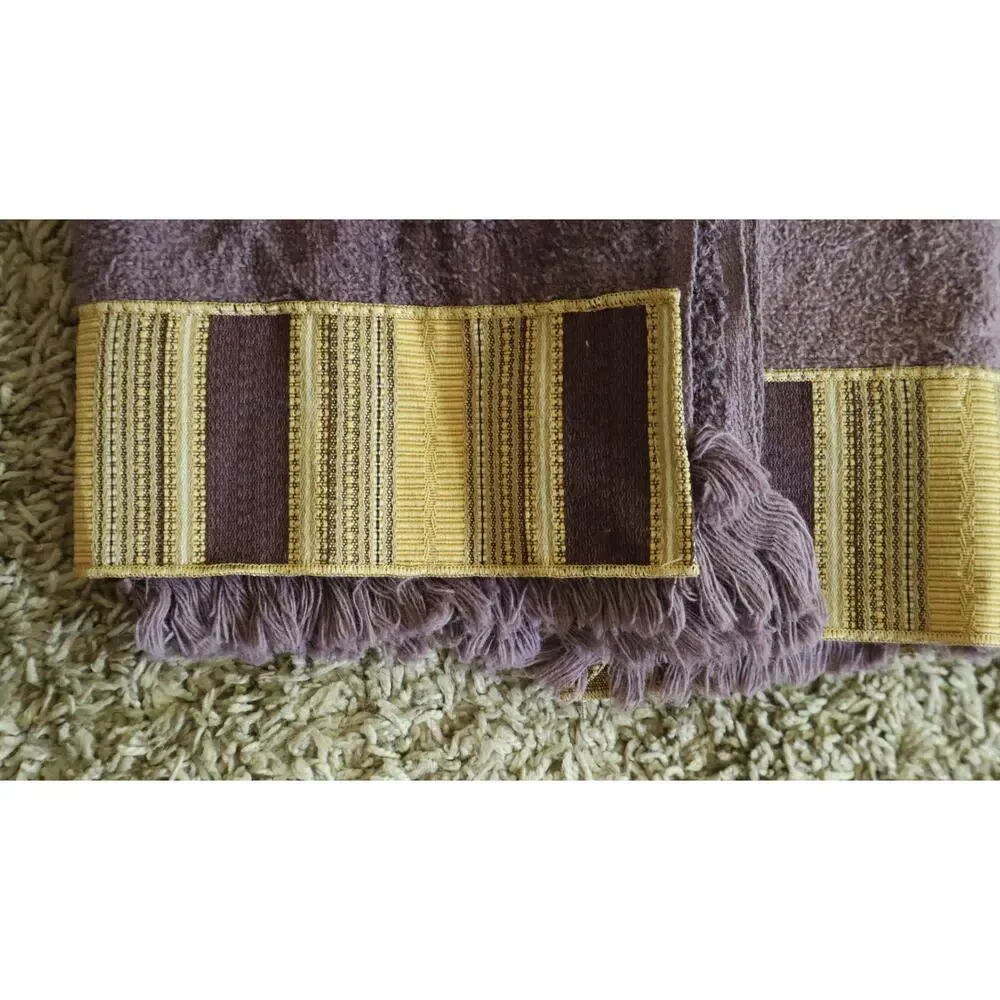 Vintage 7 Piece AVANTI Purple and Gold Towel Set Tassel Embroidered Retro COTTON